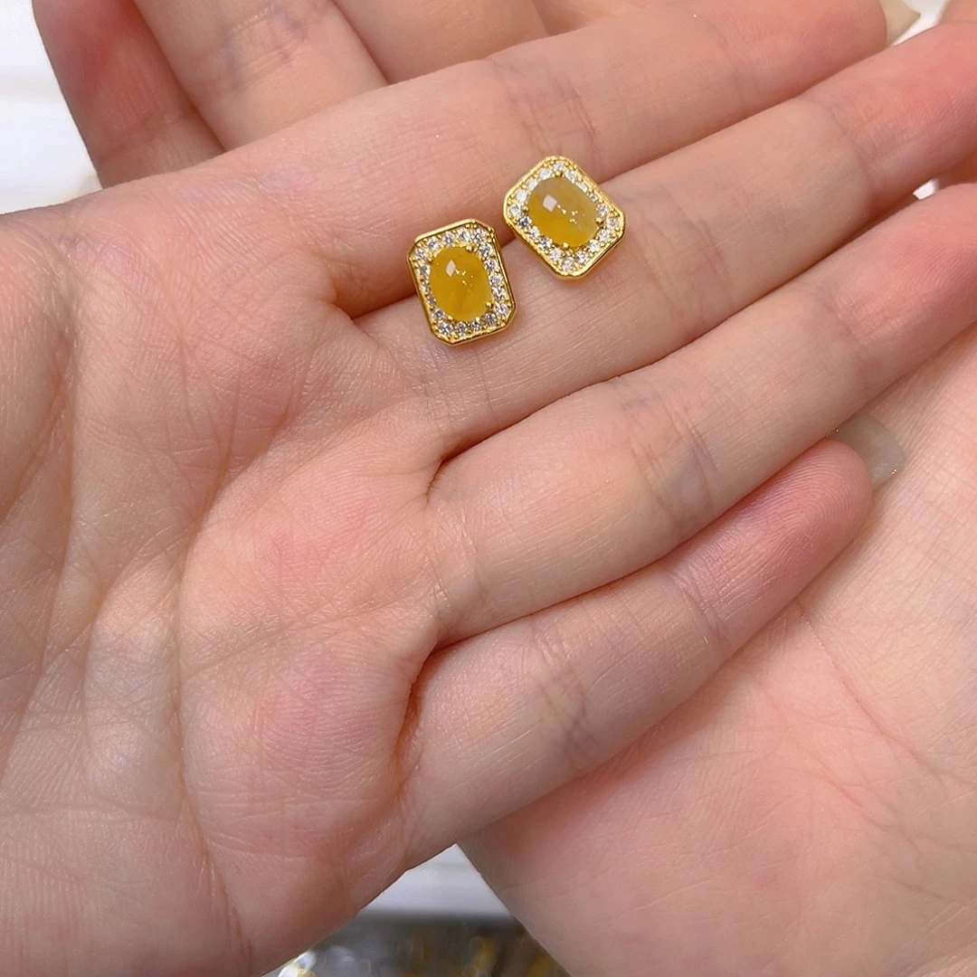 翡翠银S925镶嵌耳饰