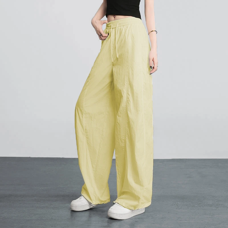 白色防晒速干裤女夏季轻薄显瘦遮肉阔腿裤胖mm高腰褶皱运动工装裤