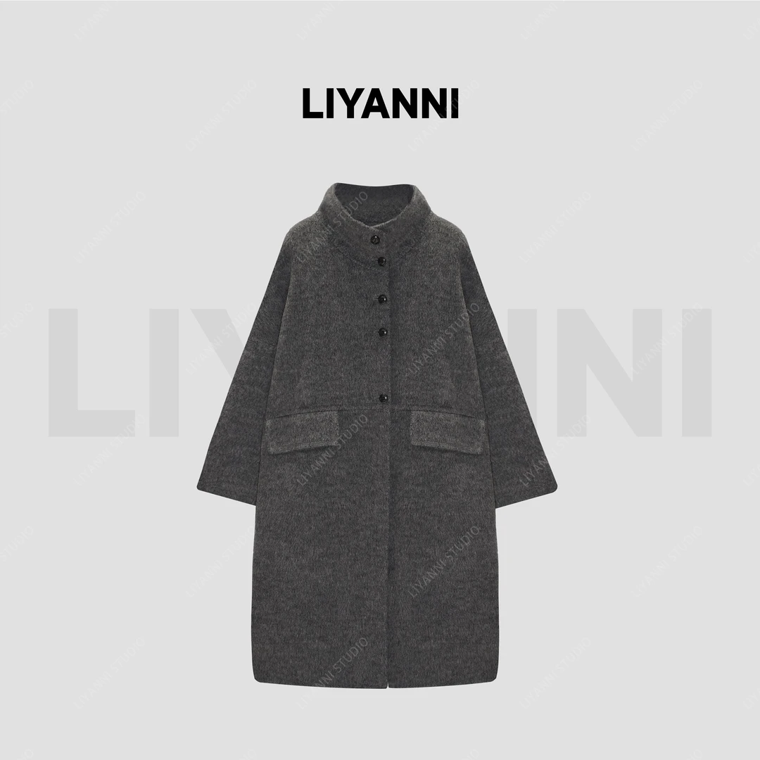 LIYANNI“羊驼毛”“海森堡”秋冬新款百搭立领设计感羊毛大衣中长款