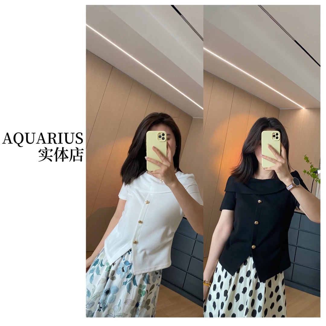 【AQUARIUS 】（夏日情书）一字肩短袖上衣90113