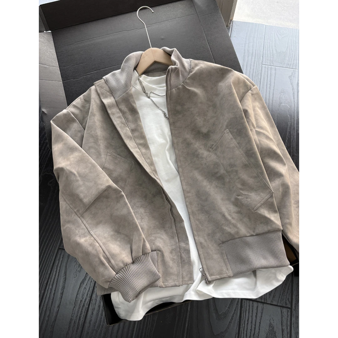 美式扎染pu皮衣外套男秋季cleanfit双拉链飞行夹克痞帅潮牌棒球服