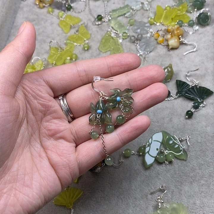 岫玉未镶嵌挂件耳饰耳环项链