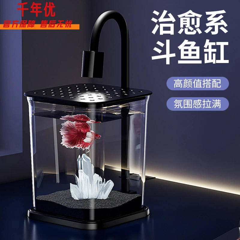 创意斗鱼缸2025新款桌面鱼缸透明塑料小鱼缸造景水族箱中小型