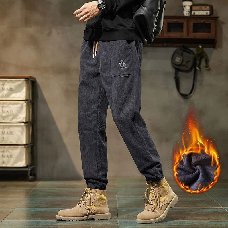2024冬季加绒加厚男士条绒运动卫裤条绒束脚时尚保暖舒适休闲裤