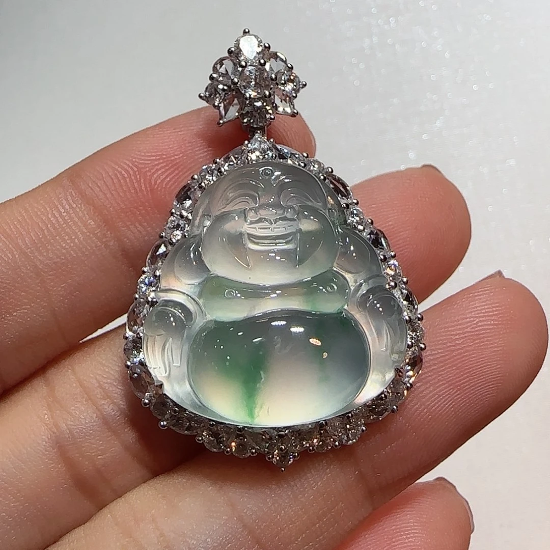 翡翠18K金镶嵌吊坠(不含链)佛公