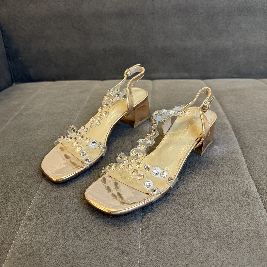 水钻粗跟拖鞋女外穿夏季新款韩版百搭网红高跟凉拖中跟凉拖21509