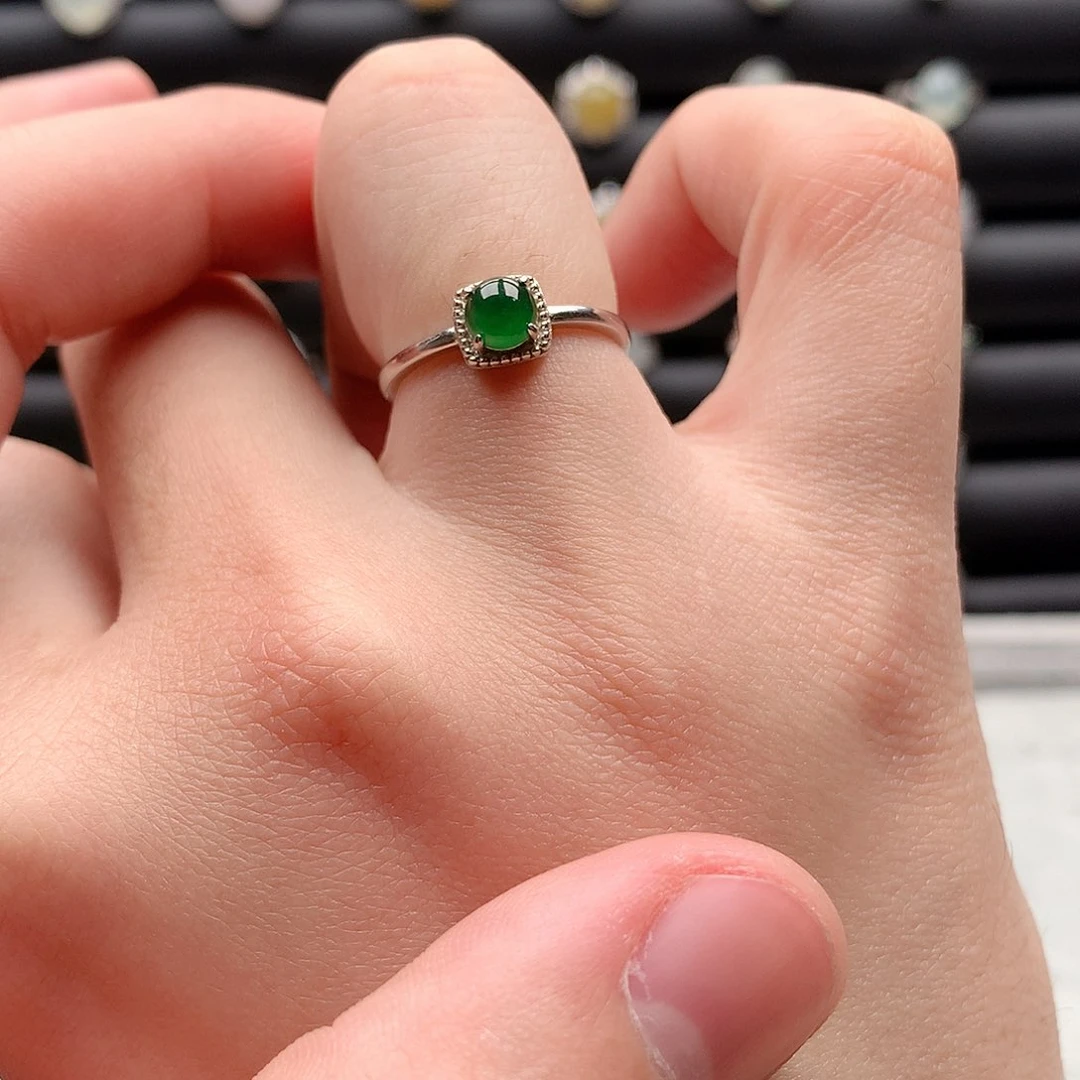 翡翠戒指银S925镶嵌0103