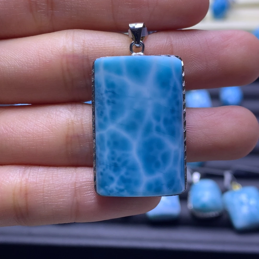 针钠钙石（海纹石）银S925镶嵌吊坠(不含链)无事牌吊坠色差略异