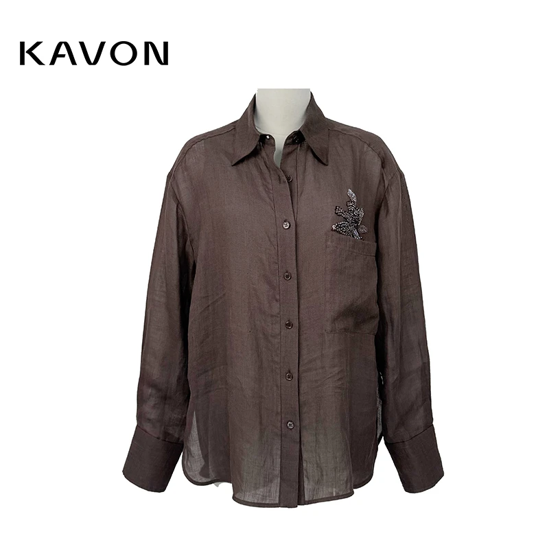 【妍妍专属】时尚刺绣纯色休闲风花朵衬衫薄雾少女国风KN3D401HE