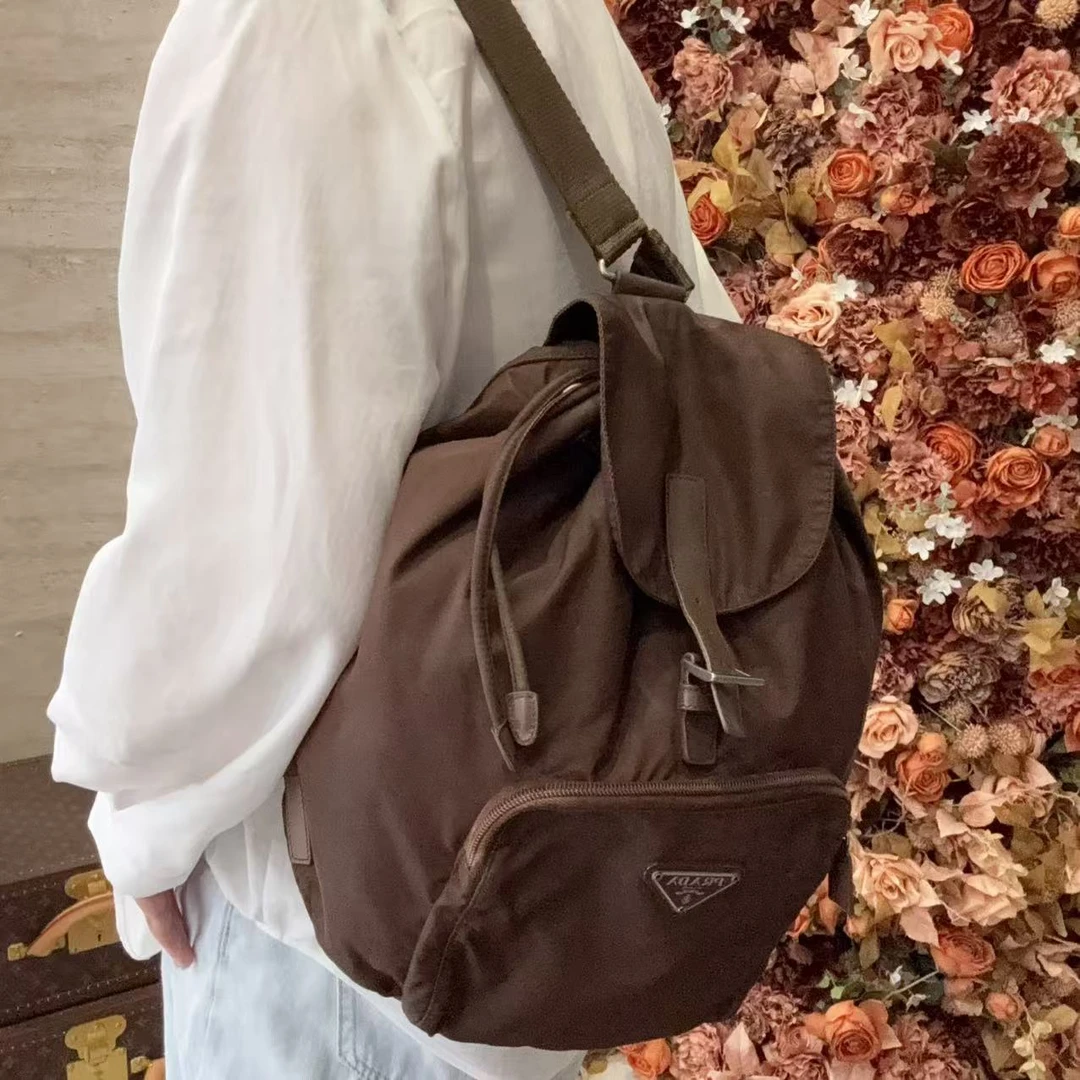 95新 Prada/普拉达 PRADA/普拉达【冰】棕色双肩包