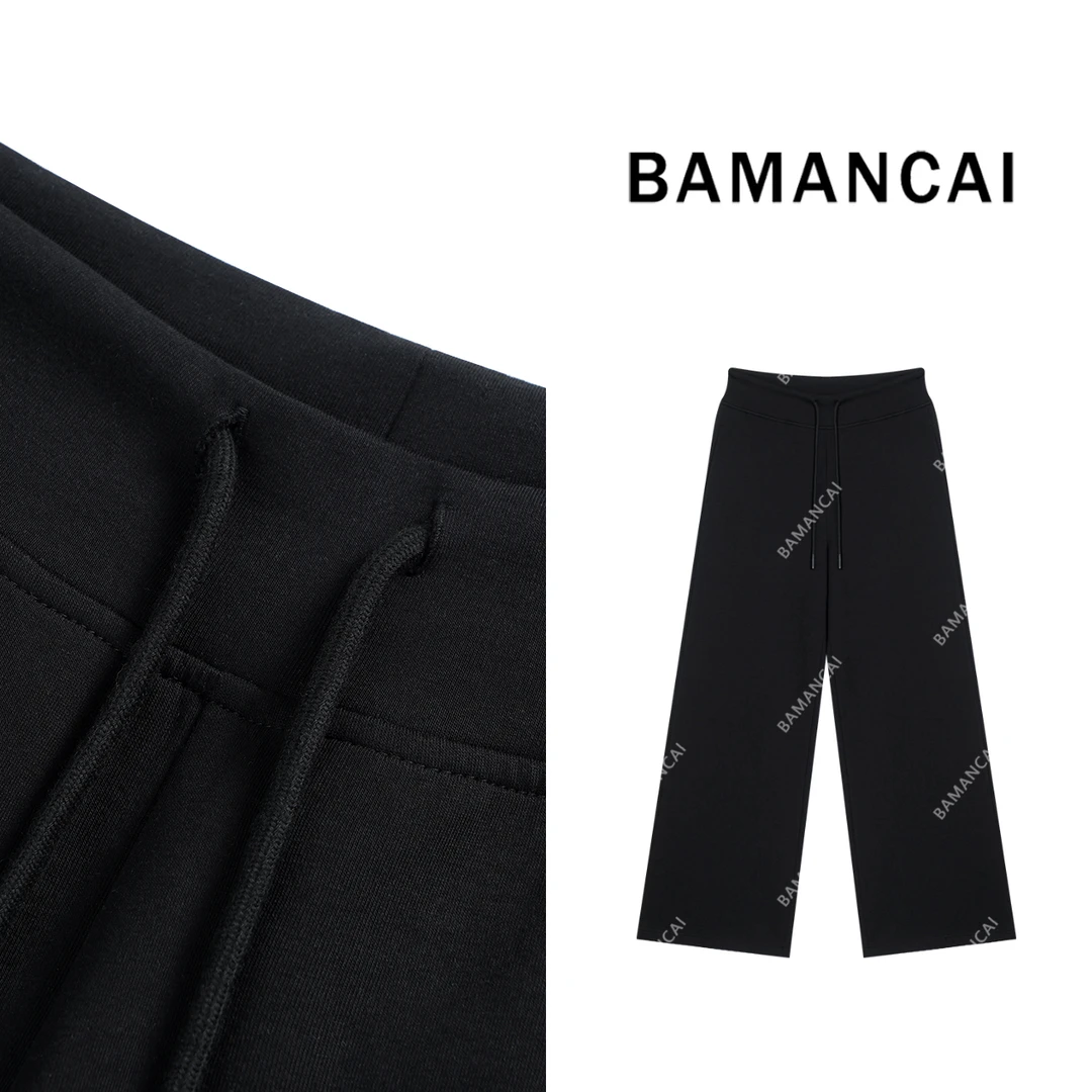 Bamancai芭曼偲-莱赛尔天丝羊毛设计感休闲裤通勤风高腰直筒裤