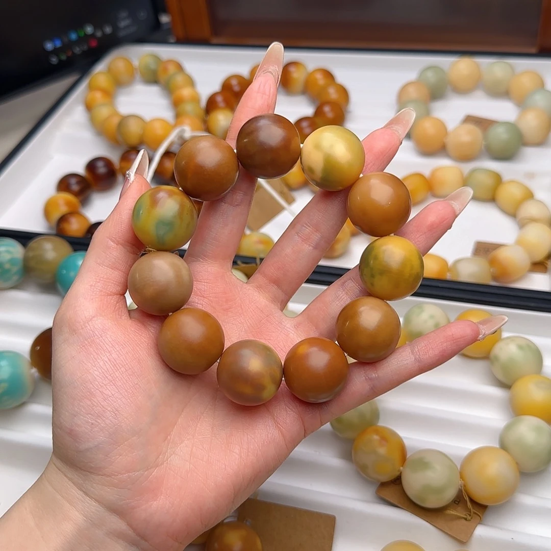 菩提根/象牙果手串艾卡22干磨圆珠瑕疵不退