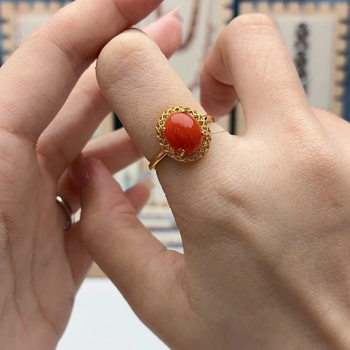 南红玛瑙银S925镶嵌戒指
