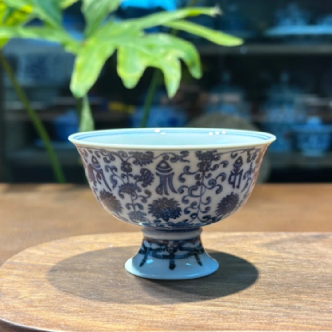 仿明梵文缠枝莲高足主人杯 茶杯 使用容量约90cc 手工有差异