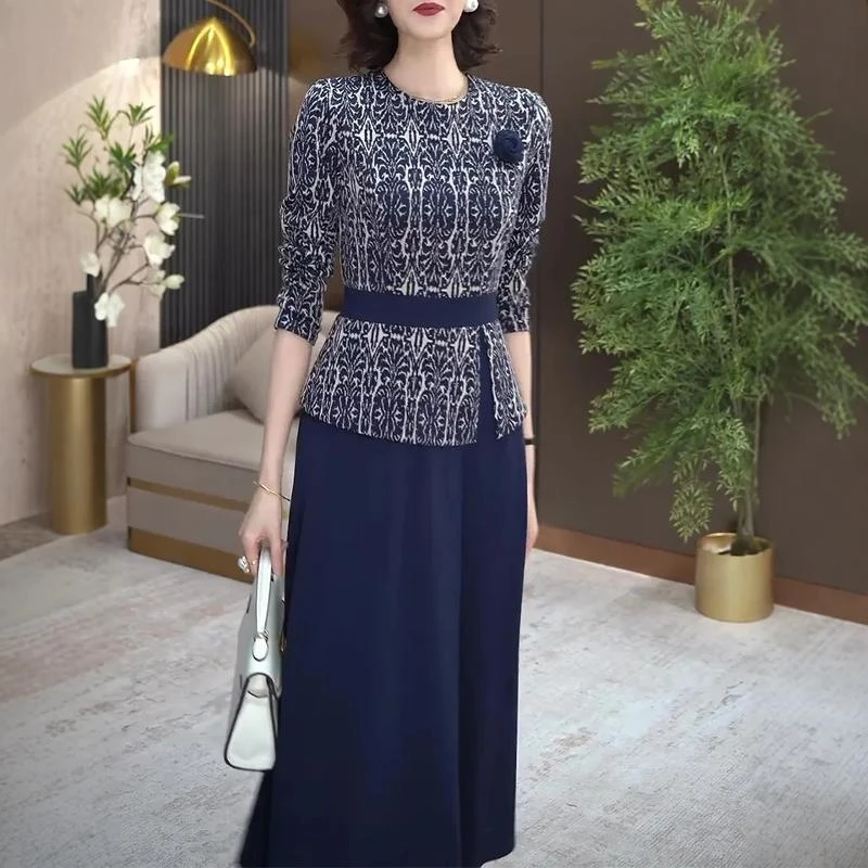 高档时尚假两件连衣裙2025秋季新款轻奢洋气收腰显瘦气质中长裙子