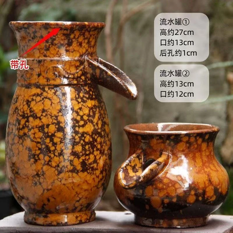 养鱼流水古法鱼尾摆件过滤水培造景陶罐无孔一套花盆