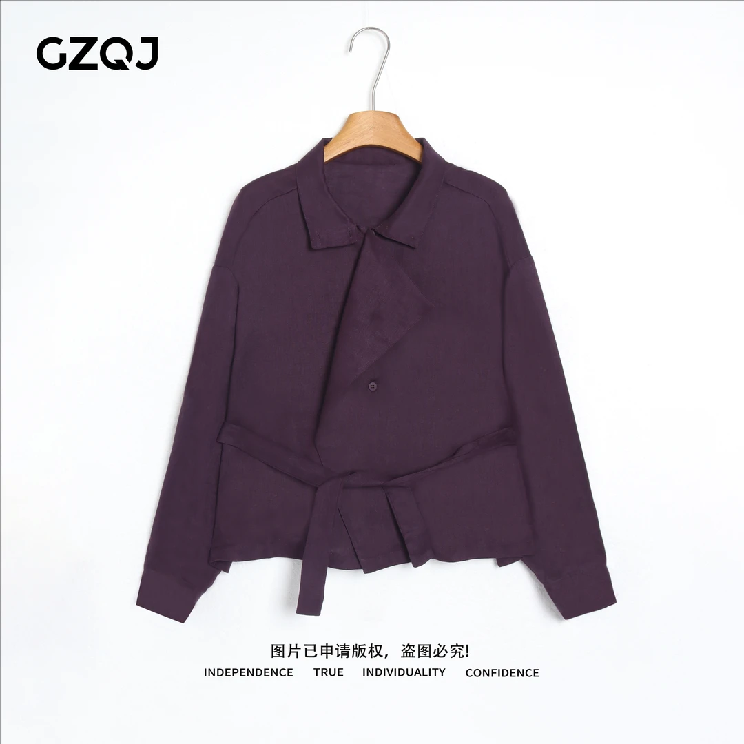 老琴私服 【紫云襟】 100亚麻翻领显瘦收腰显白衬衫外套女 9011