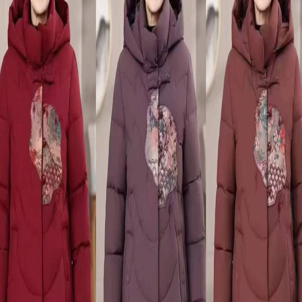 2025年冬季新款时尚中老年加绒带帽棉袄