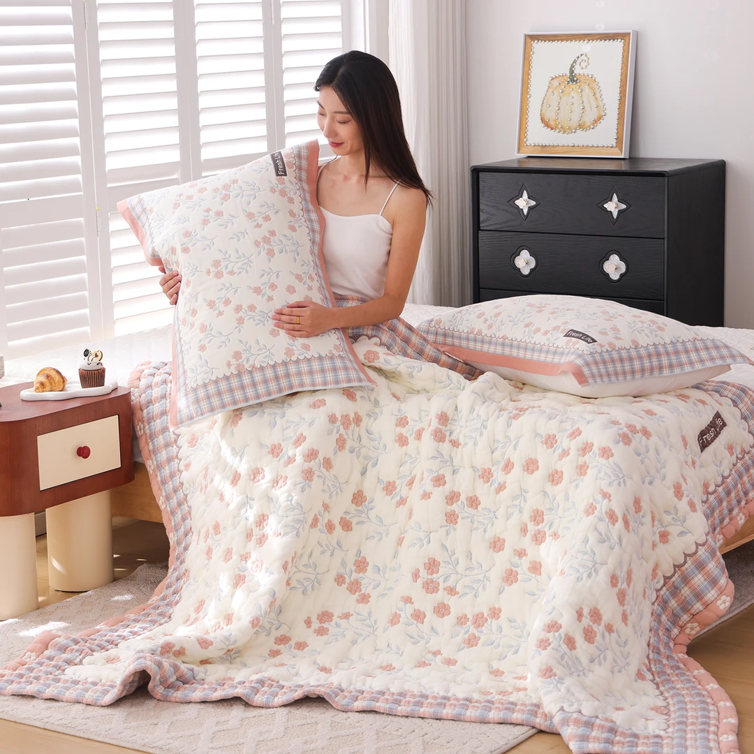 十层加厚纯棉纱布盖毯全棉柔软泡芙被春秋卡通可爱单人沙发毛巾被