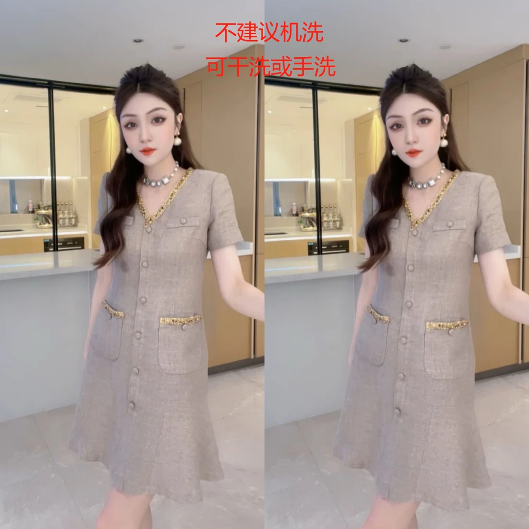 M9A85094 亚麻气质裙子显瘦洋气时尚减龄透气连衣裙