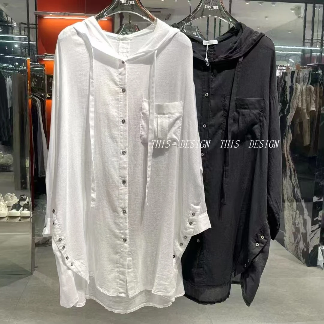 防晒长袖吸汗夏季连帽法式衬衫外套女上衣薄款带帽休闲百搭MT29