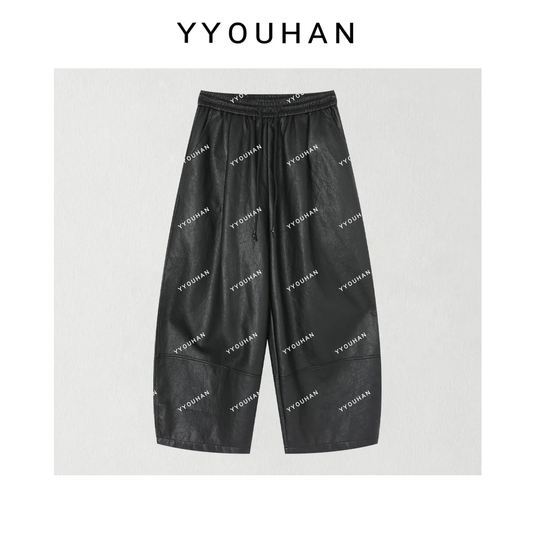 YYOUHAN 2025新款【时髦公式】简约高级感松紧腰九分皮裤 2508C4200