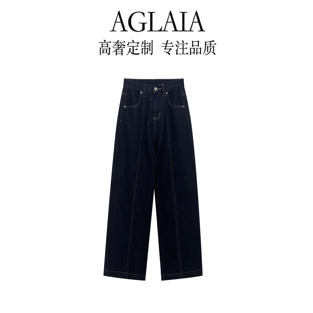 AGLAIA-2025秋季新款美式复古高腰直筒显瘦宽松阔腿牛仔裤女8109