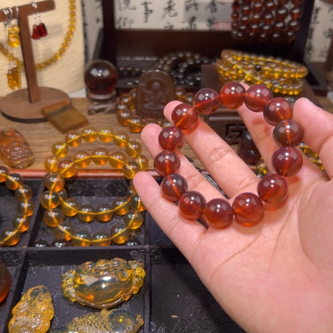 琥珀未镶嵌颈饰15mm棕红108