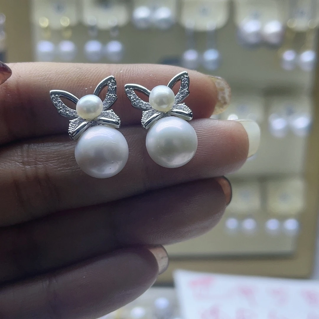淡水珍珠耳饰银S925镶嵌