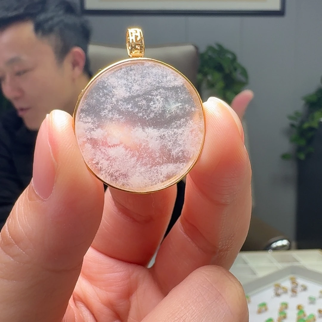 翡翠18K金镶嵌吊坠(不含链)天然