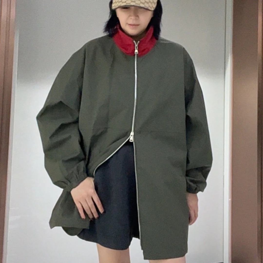 2025年秋装新款立领拉链撞色抽绳中长款防水冲锋衣外套女上衣
