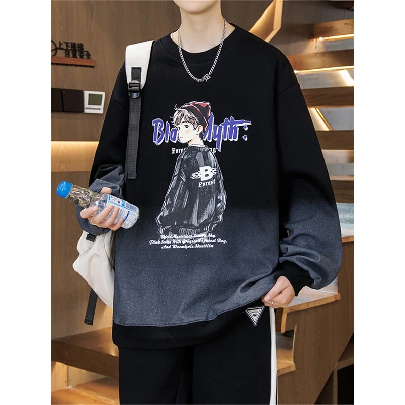 春秋季新款卫衣男孩青少年初高中学生渐变宽松长袖恤大童上衣服