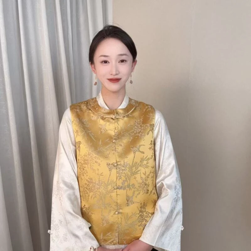 【枇杷山雀】2025新款新中式国风织金宋锦马甲HHYZ-57
