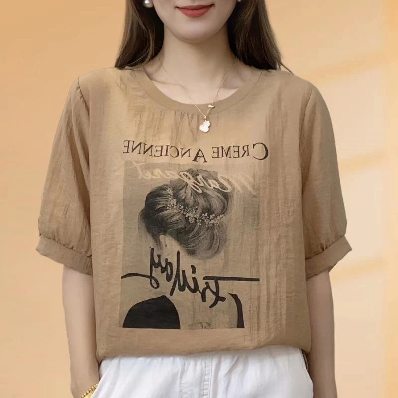 韩版印花宽松短袖t恤女2025夏季时尚女士小衫显瘦休闲中袖上衣女
