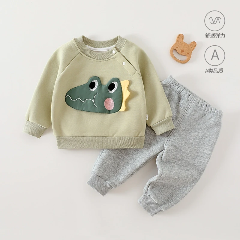 婴幼儿衣服秋冬卫衣套装休闲宝宝薄棉衣无骨外出服春秋恐龙-298