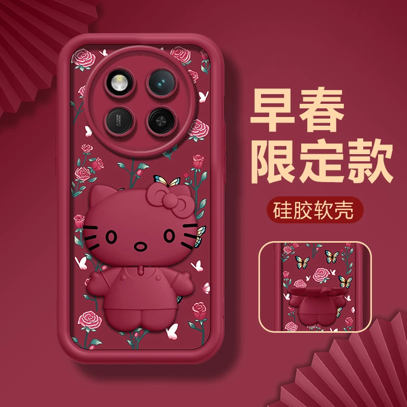 适用【荣耀x60pro】早春花开蝴蝶限定新款猫咪支架手机壳创意防摔女