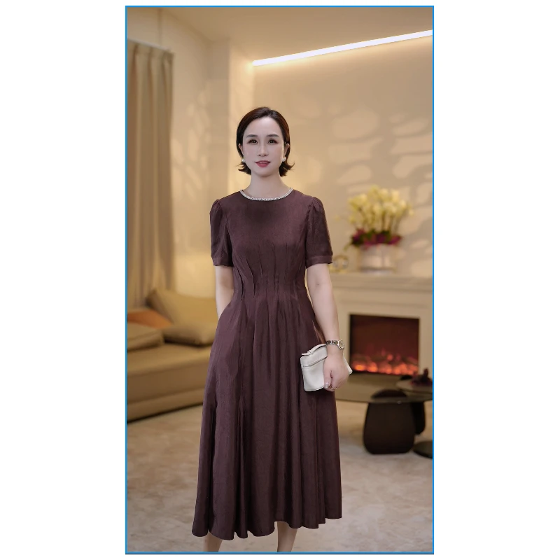 【 赞妈专属】夏款金色链边百褶裙醋酸连衣裙ZM1773N