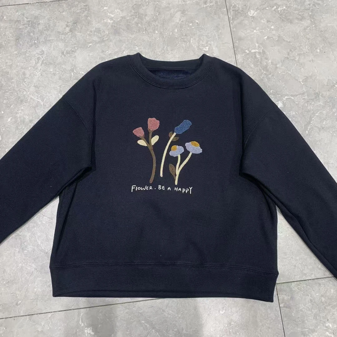 正常款休闲圆领打底时尚套头蓝色常规加绒加厚卫衣7010