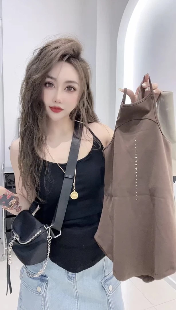 韩版2024夏季新气质显瘦后背水滴印花修身显瘦吊带背心配胸垫女