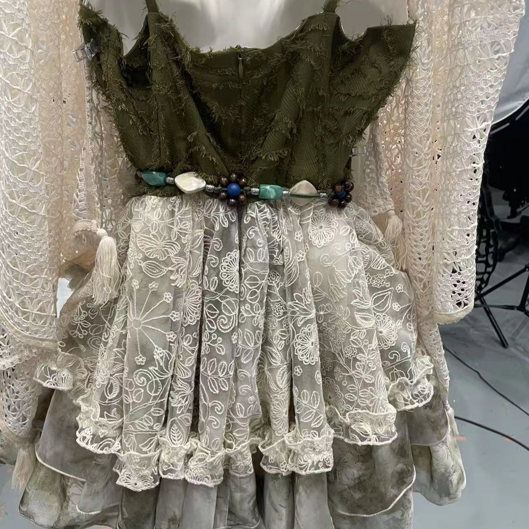 偏写春络 新中式立体绣花撞色设计感水墨晕染吊带套装 时尚重工气