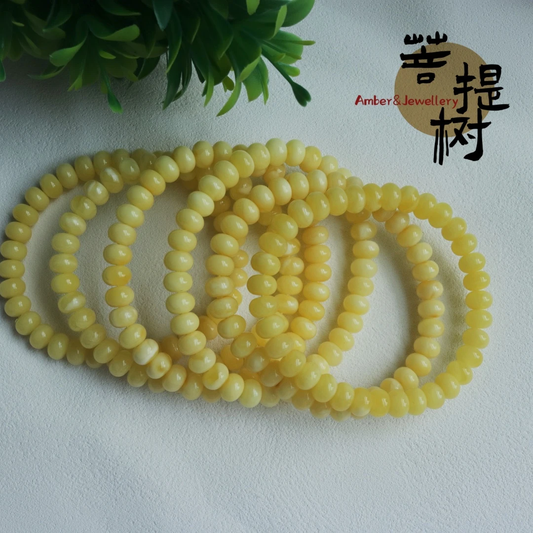 蜜蜡经典算盘珠手串糯白单圈百搭轻奢款 多样性发货发其一