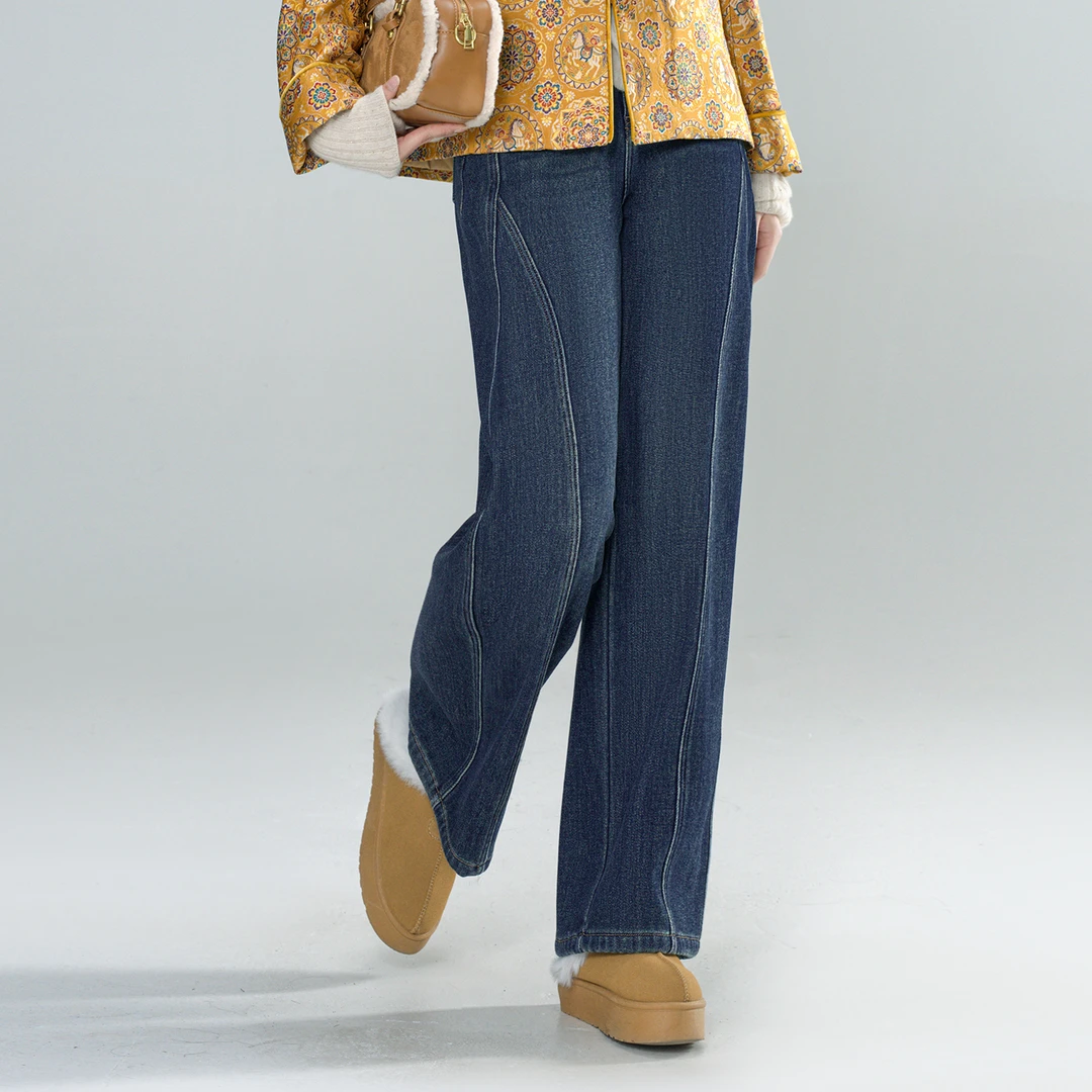 青娘子休闲时尚国风气质青春减龄显瘦加厚直筒牛仔裤61665