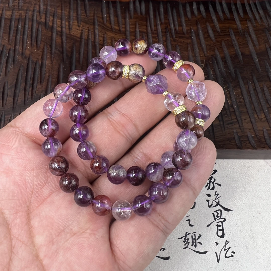 【北野珠宝】紫幽灵水晶手串-B06H-48多样性发一8mm