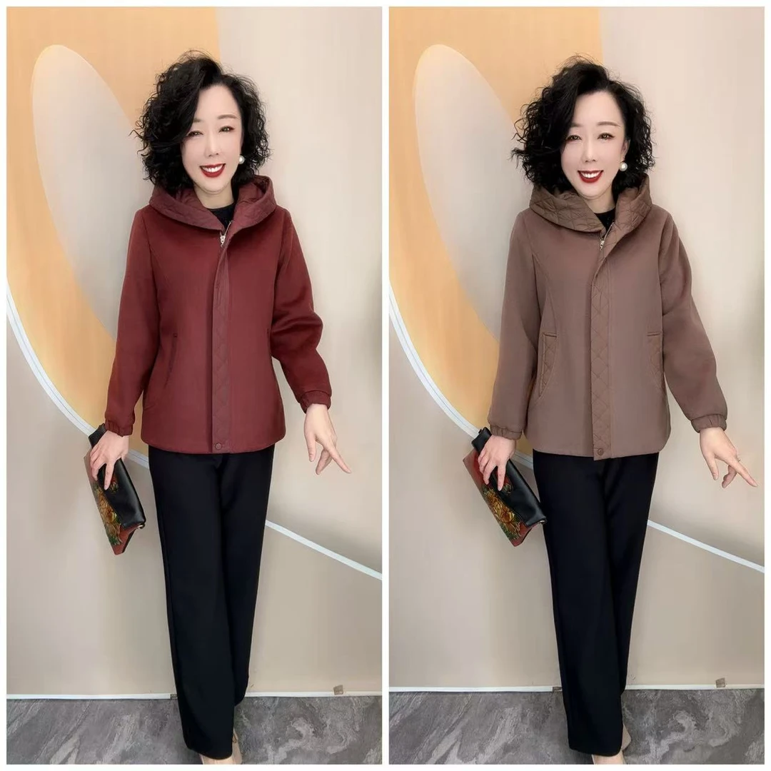 0903新款优雅妈妈纯色加加衬宽松大码大方厚外套,衣长66
