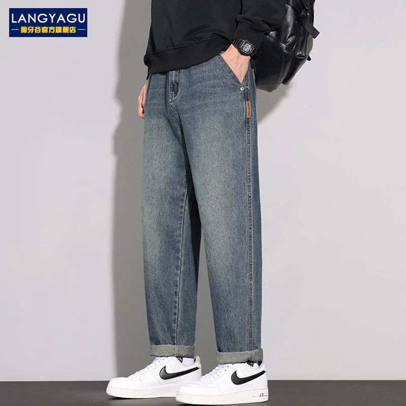 2025年秋季新款锥形牛仔裤男士宽松直筒美式休闲百搭长裤子男潮牌