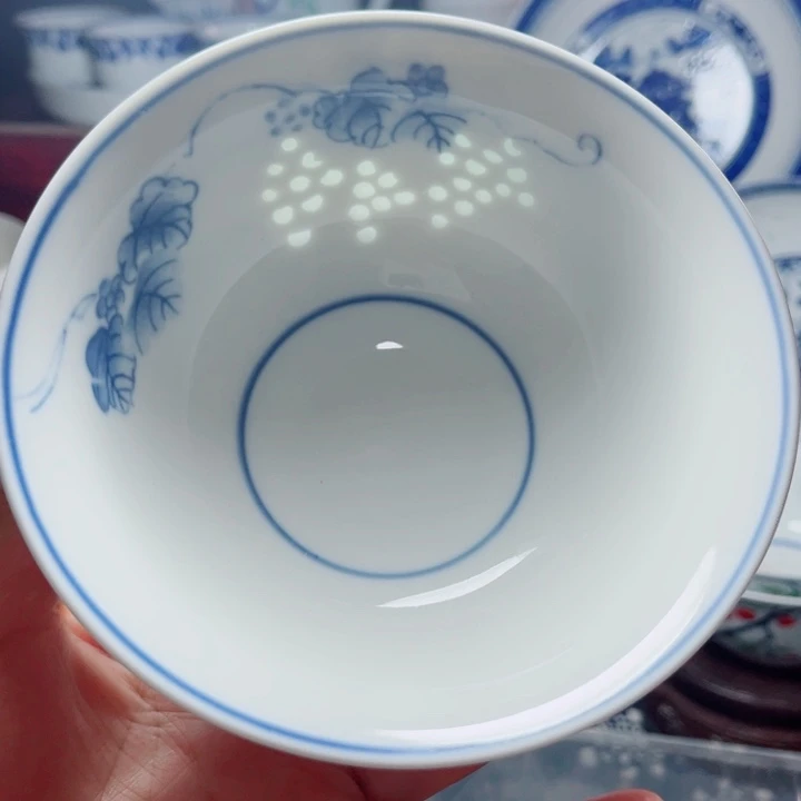 青花玲珑5寸饭碗葡萄