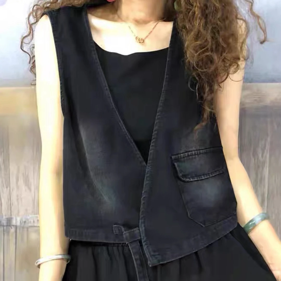 201新款水洗炒色口袋马甲休闲宽松时尚个性百搭洋气简约韩版减龄