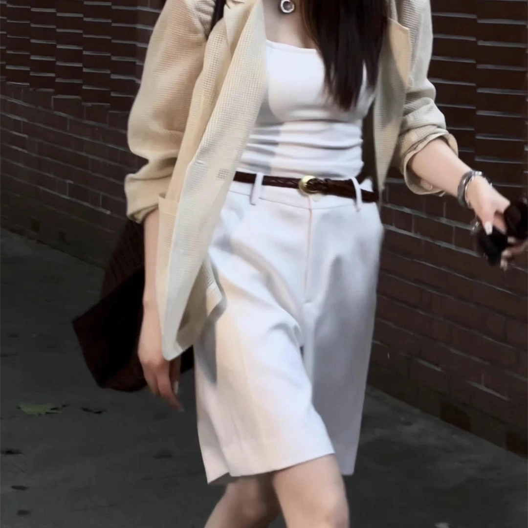 高级时尚高腰百搭休闲直筒短裤女2025夏季新款设计感显瘦五分裤子