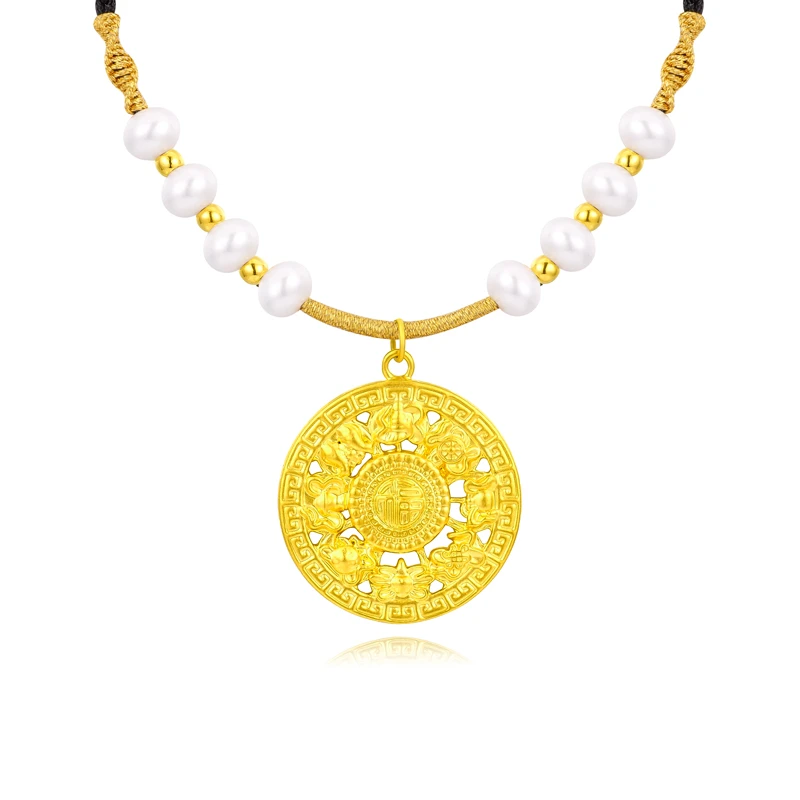 【思思专享】足金999 百福罗盘吊坠 25MM（赠编绳+珍珠）5103 BP