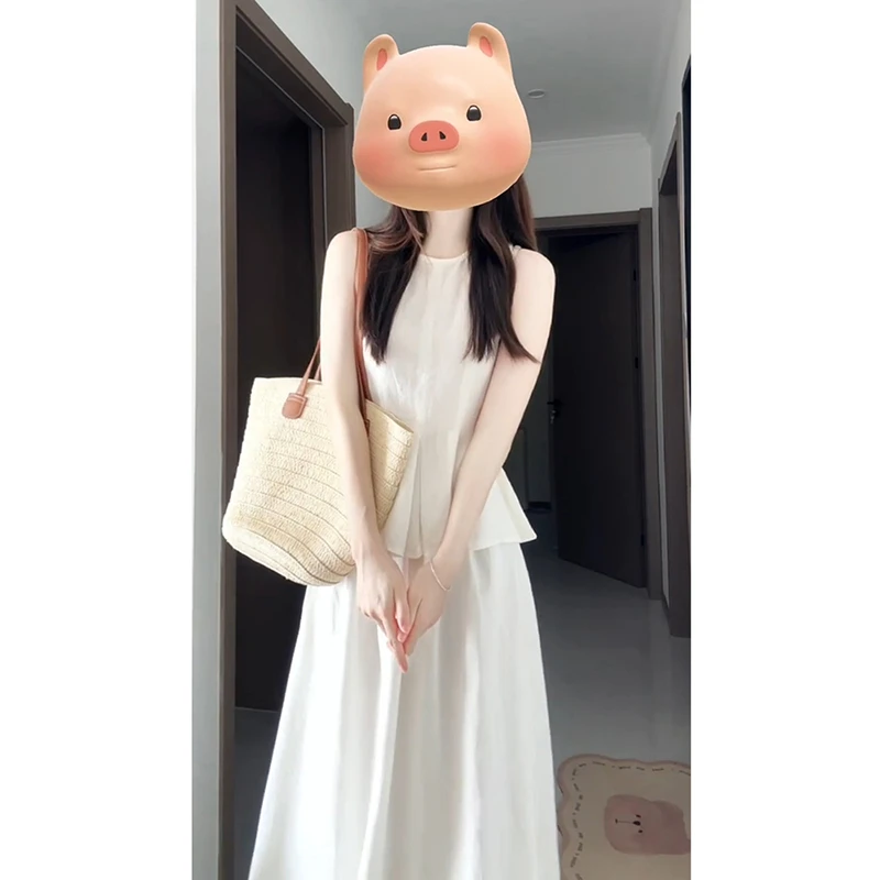 A404+A405法式高级感无袖背心连衣裙夏季新款气质收腰显瘦裙套装